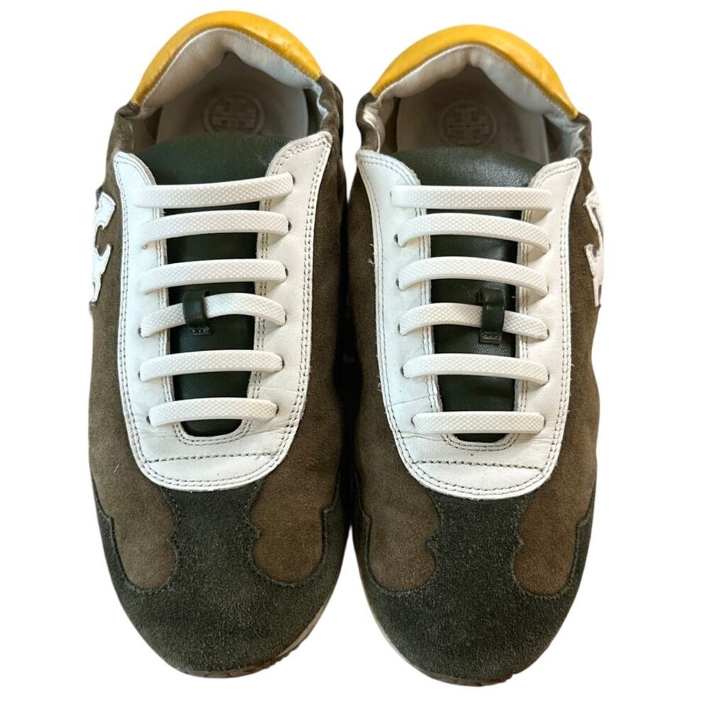Tory Burch Retro Olive‎ Suede Trainers Sneakers Size 9 - Picture 2 of 9